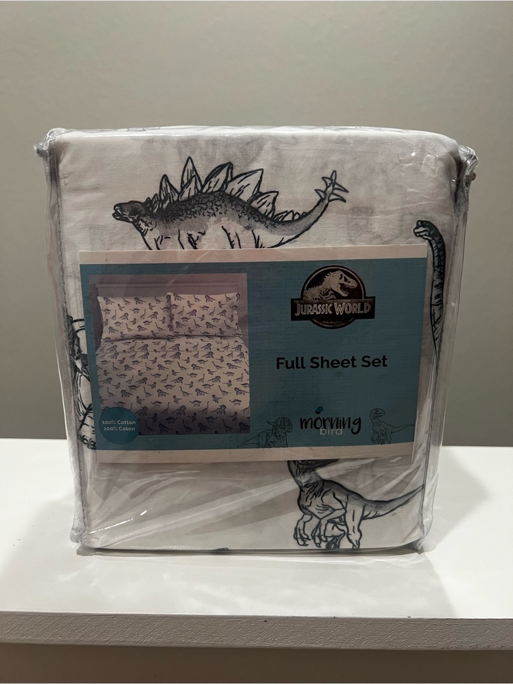 Jurassic World Full Sheet Set - White with Black Dinosaur Print